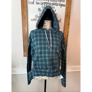 Frank & Eileen Tee Lab Womens Plaid Pullover Hoodie Sweatshirt Blue Green Medium
